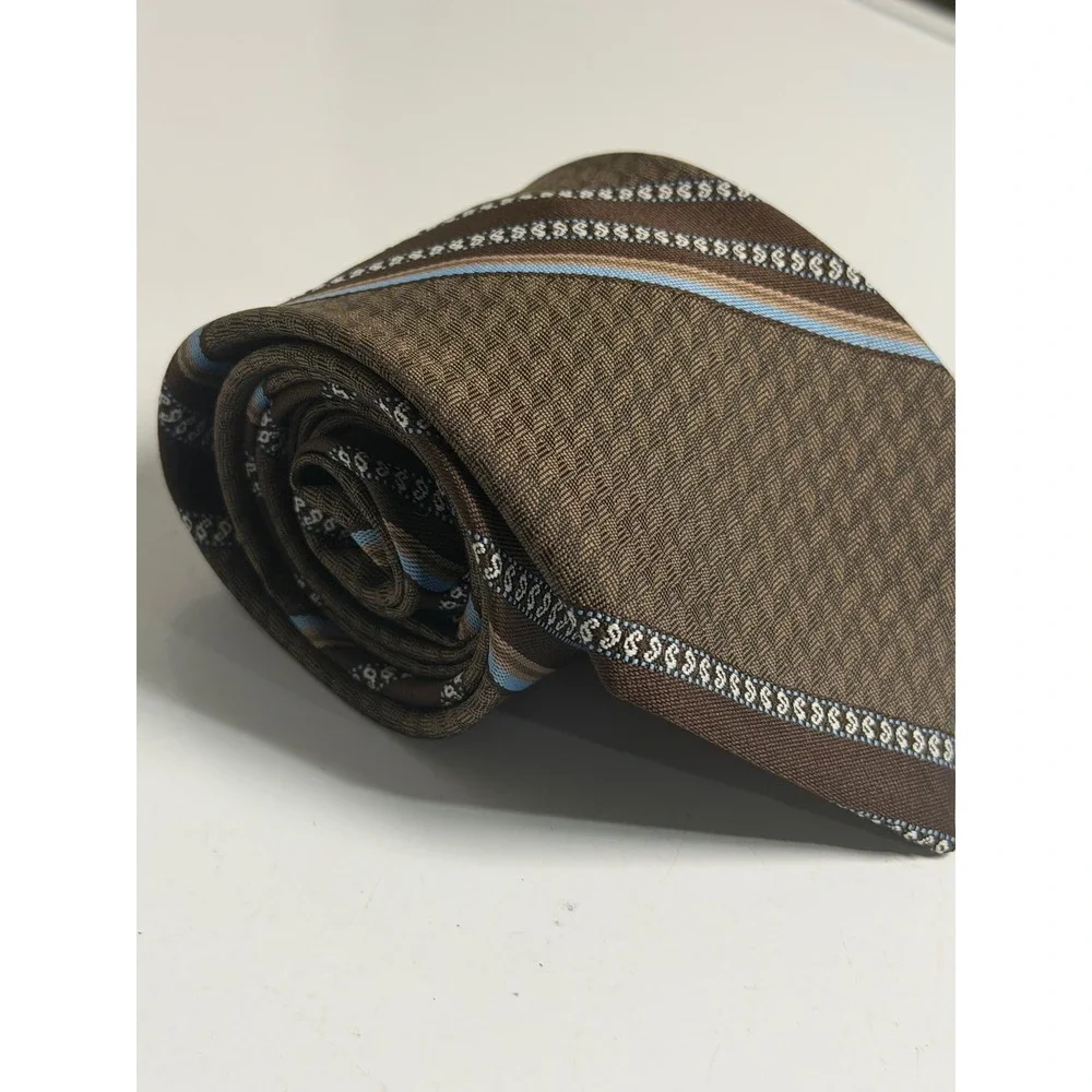 VTG Unbranded Necktie Brown Paisley Stripe Textured Retro Formal Mens OS Mens
